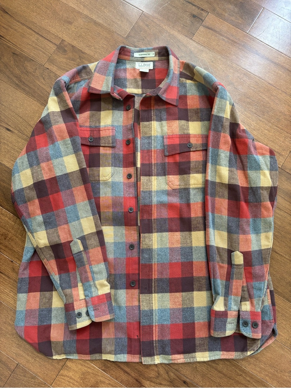 L.L. Bean Red Multi-Plaid Wool-Blend Shirt Jacket
